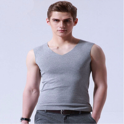 

Four Seasons Mens Ice Silk Seamless vest Summer Broad shoulder V-neck Sleeveless Sports High Stretch Bottom Shirt