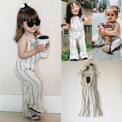 

US Fashion Toddler Kids Baby Girls Clothes Stripe Jumpsuit Overall Outfit Summer
