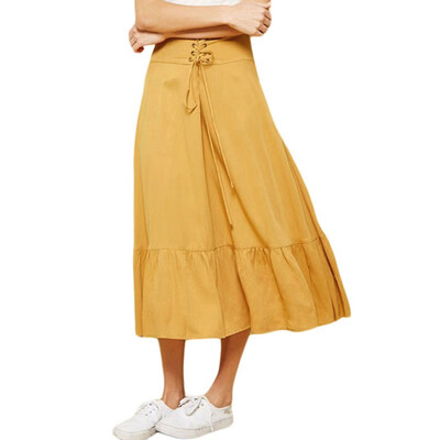 

Summer strap hem pleated loose over the knee skirt