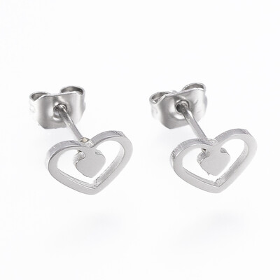 

304 Stainless Steel Stud Earrings Heart Stainless Steel Color 55x8x1mm Pin 08mm