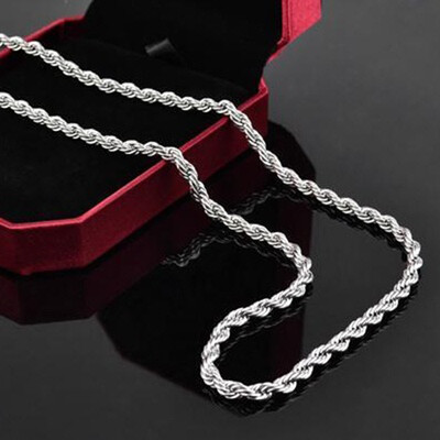 

Mens 925 Sterling Silver Necklace Twisted Rope Chain 4mm