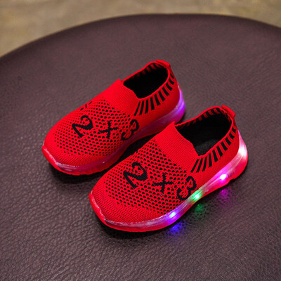 

Children Kid Girls Boys Led Light Number Luminous Sport Mesh Student Shoes