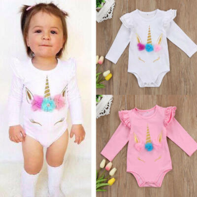 

UK Stock Unicorn Baby Girls Romper Bodysuit Cotton Long Sleeve Clothes Outfits