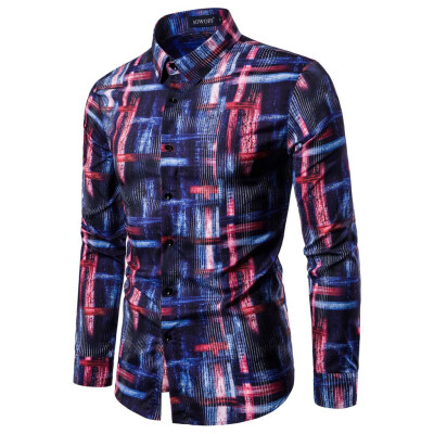 

Toponeto Mens Casual 3D Printing Colorful Slim Long Sleeve Dress Shirt Blouse Tops