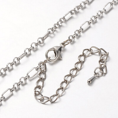 

Iron Figaro Chain Necklace Makings with Alloy Lobster Claw Clasps&Iron End Chains Platinum 299"