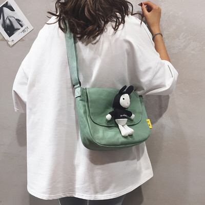

Casual bag female 2019 new small fresh art canvas bag ins Japanese Harajuku cartoon shoulder Messenger bag