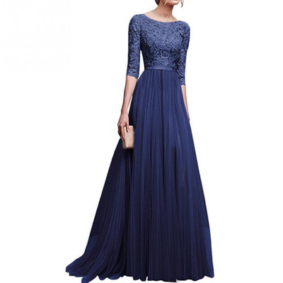 

2018 New Elegant Full Sleeve Chiffon Lace Stitching Floor-length Women Party Prom Evening Red Long Dress Female Clothing Clothes