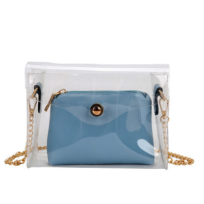 

Tailored Woman Shoulder Bag 2019 New Fashion Transparent 2PC Chain Square Messenger Bag