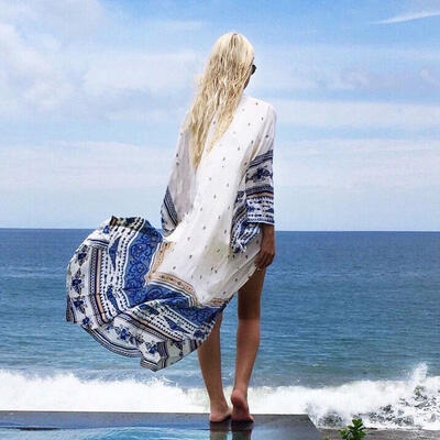 

Sexy Women Bathing Suit Boho Chiffon Bikini Cover Up Swimwear Summer Beach Dress