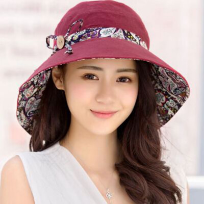 

Women Wide Brim Cotton Sun Hat Floppy Beach Foldable Cap Both Side Avaliable UK