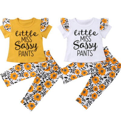 

2PCS Toddler Baby Girls Clothes Flower Short Sleeve Tops T-shirtPants Outfits