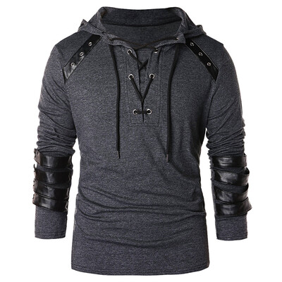 

Lace Up Faux Leather Hoodie