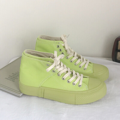 

Pink high-heeled canvas shoes 2019 fall new ulzzang Korean version of student network celebrity super hot shoes