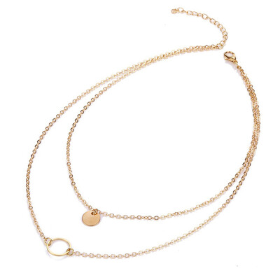 

Fashion Womens Simple Round Ring Pendant Double Layer Necklace Jewelry Gift