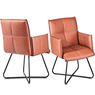 

Set of 2 Dining Chairs PU Leather Leisure Accent Chairs wMetal Legs