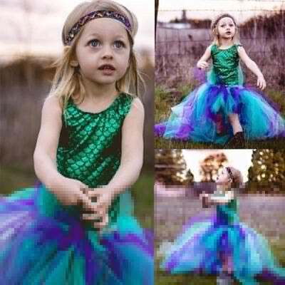 

2pcs Kids Baby Girl Dress Mermaid BodysuitHademade Skirts Outfits Set Costume
