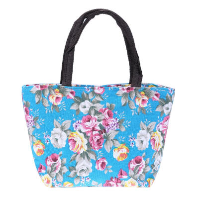 

Lovely Flower Printed Female Bags Small Canvas Handbag Portable Lunch Bag