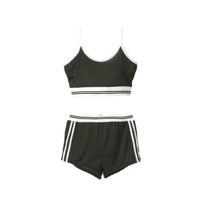 

Women Striped 2 Pcs Set Sport Bra Crop Top Shorts Playsuits Summer Activewear