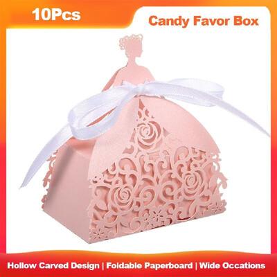 

10Pcs Laser Cut Favor Boxes Hollow Design Candy Box Gift With Ribbons for Garden Theme Wedding Birthday Party Bridal Shower Annive