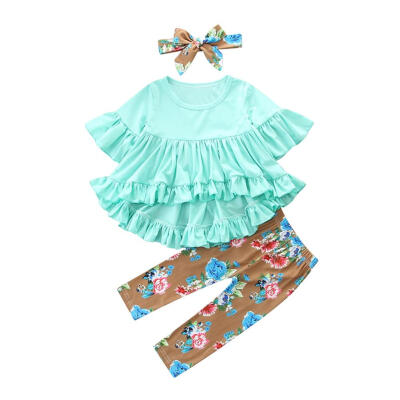 

Kids Baby Girls Tops Dresses Floral Print Pants Headband 3pcs Clothing Set