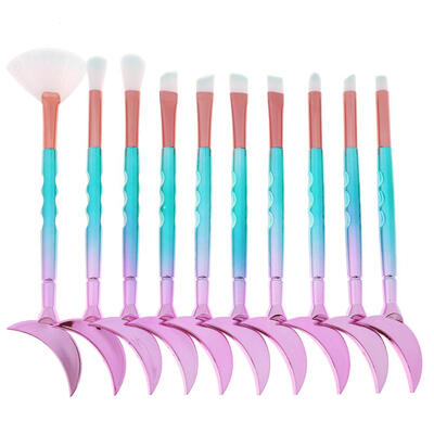 

10pcs Mermaid Tail Cosmetic Brush Soft Nylon Hair Diamond Moon Brushes Set