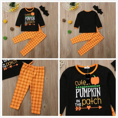 

3Pcs Halloween Toddler Baby Girl Cotton Tops Long Pants Headband Outfits Clothes