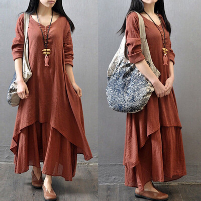 

Sexy Women Peasant Ethnic Boho Cotton Linen Long Sleeve Maxi Dress Gypsy Dresses