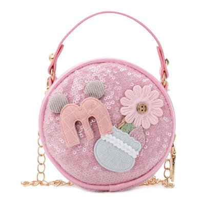 

Sequins Flower Decor Shoulder Handbags Kids Girls Chain Round Crossbody Bag
