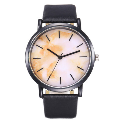 

Top Sale Women Watch Marble Dial Casual Ladies Quartz Wristwatch Simple Black Leather Strap Clock High Quality Relogio Femini50