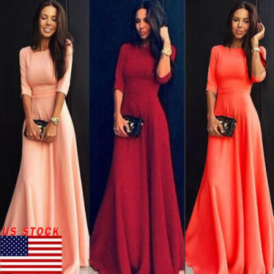 

Womens Long Maxi Dress Long Sleeve Evening Party Summer Beach Formal Sundress US