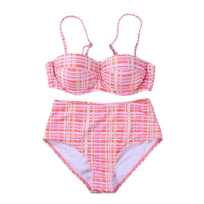 

Sexy Women Bikini Set Colorful Stripe Swimsuit Padded High Waist Swimsuit