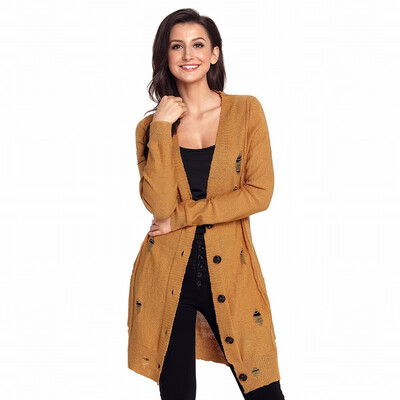 

Button cardigan long sleeves old hole casual cardigan sweater