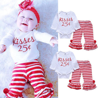 

Newborn Kids Clothing Baby Girls Cute Long Sleeve Romper Bodysuit TopRuffle Stripe Long Leggings Pants 2Pcs Outfits Set