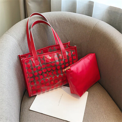 

Tailored Women Transparent Jelly Bag Tote Bag Summer Wave Point Shoulder Bag Set 2pcs