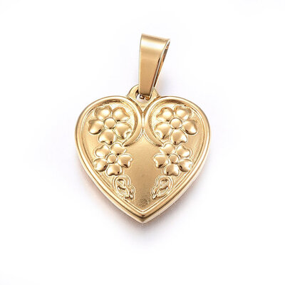 

304 Stainless Steel Pendants Large Hole Pendants Heart with Flower Golden 19x18x25mm Hole 7x4mm