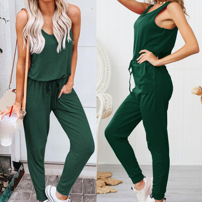 

Starmoon Fashion Women Summer Loose O-Neck Sleeveless Pure Color Jumpsuit Leisure Suit