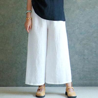 

Tailored Women Summer Elastic Waist Plain Harem Pants Wide Leg Baggy Trouser Linen Pants