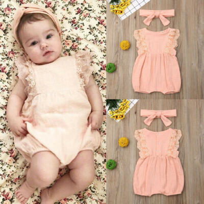 

2Pc Newborn Baby Girl Ruffle Romper Jumpsuit Headband Clothes Outfit Set Summer