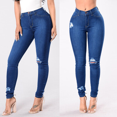 

〖Follure〗Fashion Womens Jeans Denim Hole Female Mid Waist Stretch Slim Sexy Pencil Pants