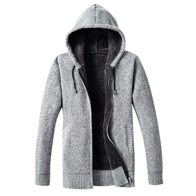

Hooded Collar Long Sleeve Zipper Fleece Sweater Men Hoodie