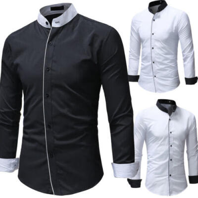 

Fashion Mens Slim Fit Stand Collar Shirt Long Sleeve Dress Shirts Casual Tops