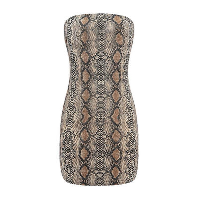 

European Sexy Women Bodycon Strapless Snake Pattern Party Package Hip Dress