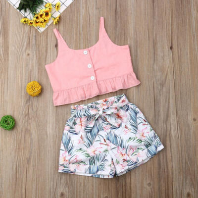 

Toddler Baby Girl Clothes Sleeveless Vest TopsFlower Shorts Pants Outfit Summer