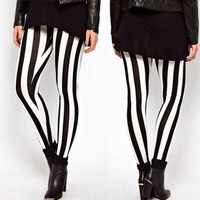 

Plus Size Women Lady Sexy Fashion Black White Stripes Stretch Leggings Pants LH