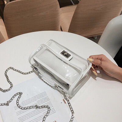 

Ins super fire personality transparent small bag female 2019 summer new Korean version of the simple fashion chain mother-in-law Messenger bag