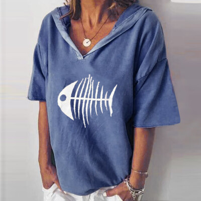 

Starmoon Women Fashion Casual Short Sleeve V-neck Printed Hooded Tops T-Shirt Blouse