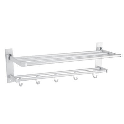 

Greensen Space Alumimum Bath Towel Rack Holder Washcloth Shelf with 5 Hooks Bathroom Washroom Tool Washcloth ShelfTowel Holder