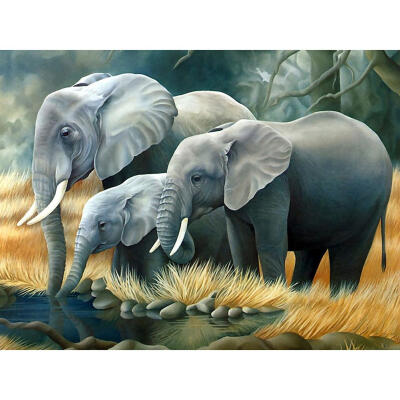 

5D DIY Full Drill Diamond Painting Elephant Family Cross Stitch Embroidery