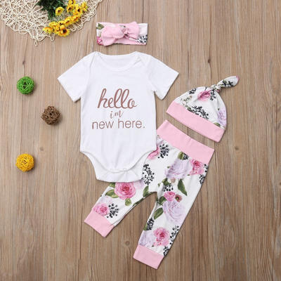 

4Pcs Newborn Toddler Baby Girl Outfits Clothes Tops Romper Floral Pants Costumes