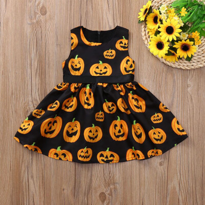 

Halloween Toddler Kids Baby Girl Cartoon Pumpkin Princess Dress Clothes